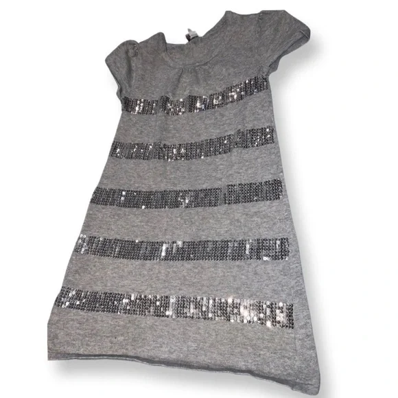 Children’s Place Girls Grey Gray Silver Sequin T Shirt Dress Girls Size 7/8 - Picture 1 of 8